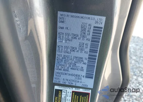 2025 Nissan Frontier King Cab S 4X4 from USA, damaged, VIN 1N6ED1CM7SN608874